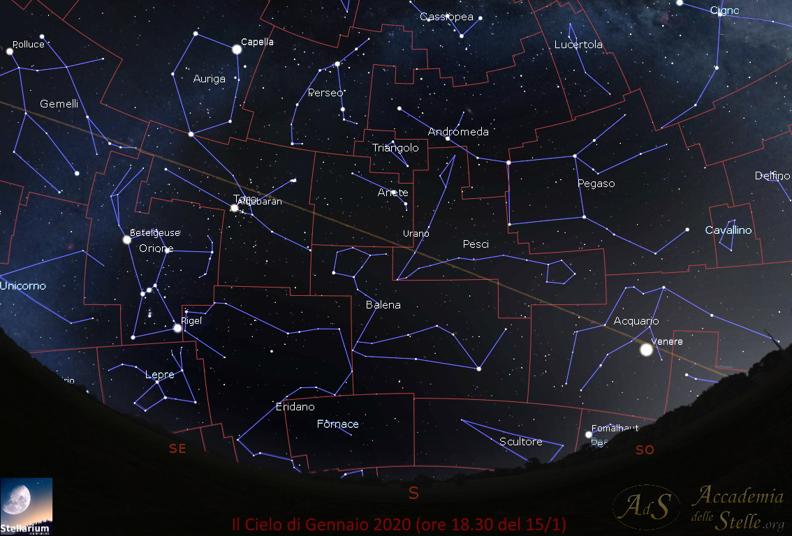 Il cielo di gennaio 2020 poco dopo il tramonto (alle ore 18.30 del giorno 15).